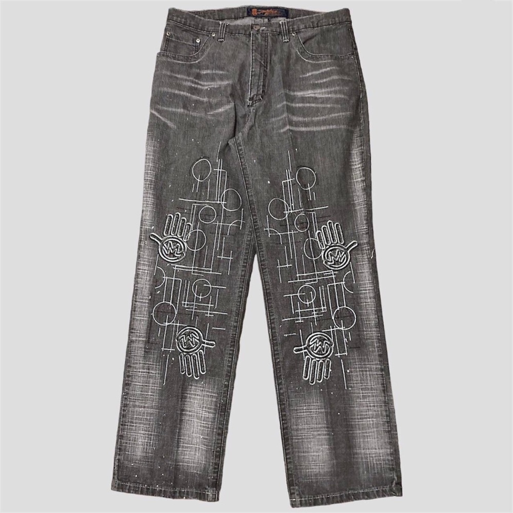 y2k sick grey embroidered jncolike baggy skater jeans